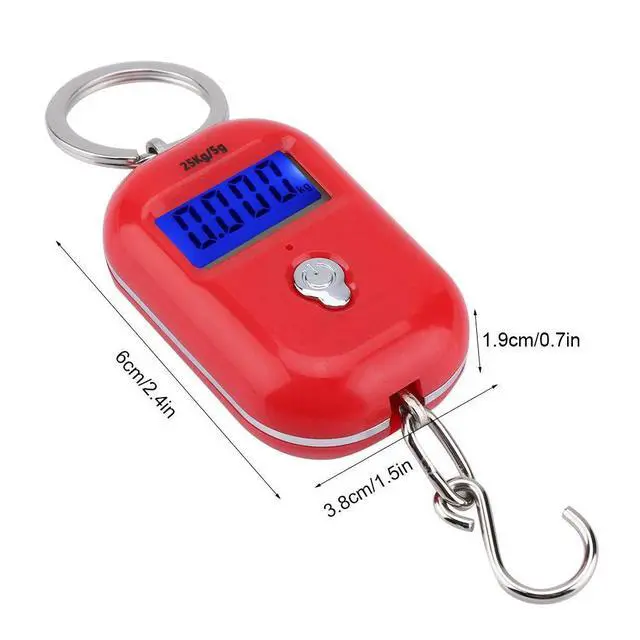 Alt view image 6 of 7 - Mini Electronic Scale, Fish Weighing Scales Red Portable 25Kg/5G Hanging Scale Digital Pocket Key Chain Weight Hook Kitchen Food Weight Gauge Measuring Tools with Backlight for Home Farm Market