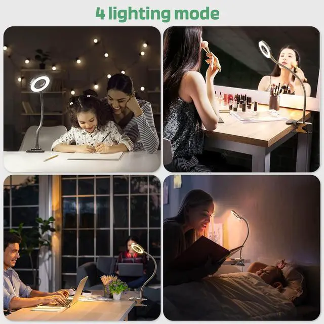 Alt view image 2 of 6 - LED Clip on Light, 36 LED Eye-Caring Reading Lamp for Dorm Room, 360° Flexible Gooseneck with 4 Color Modes, Dimmable Book Light for Bed, Desk, Headboard, Computer (Silver)