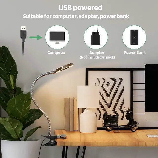 Alt view image 5 of 6 - LED Clip on Light, 36 LED Eye-Caring Reading Lamp for Dorm Room, 360° Flexible Gooseneck with 4 Color Modes, Dimmable Book Light for Bed, Desk, Headboard, Computer (Silver)