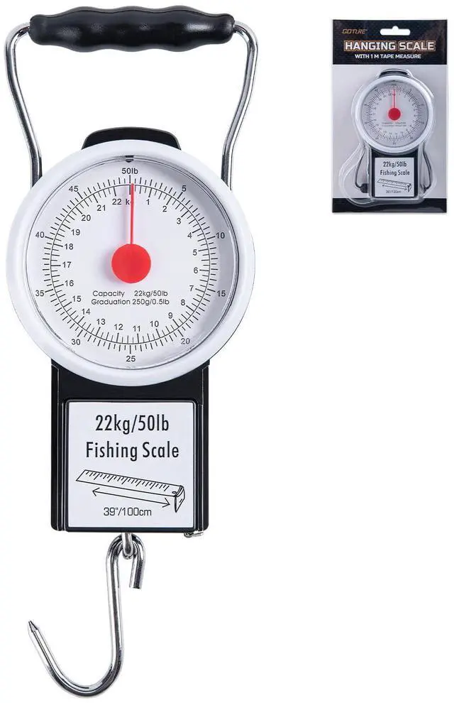 Main image of Hanging Scale with 39" Built-in Tape Measure, 50lb/22kg Fishing Scale, Battery-Free Mechanical Spring Scale for Weighing & Measuring Fish, Waterproof Fishing Gear for Saltwater and Freshwater