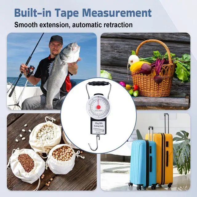 Alt view image 7 of 7 - Hanging Scale with 39" Built-in Tape Measure, 50lb/22kg Fishing Scale, Battery-Free Mechanical Spring Scale for Weighing & Measuring Fish, Waterproof Fishing Gear for Saltwater and Freshwater