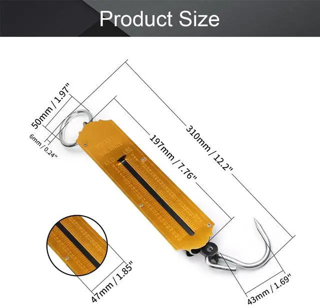 Alt view image 2 of 7 - Spring Balance Hanging Hook Handheld Metal Weighing Force Scale Kilo & LBS 50KG