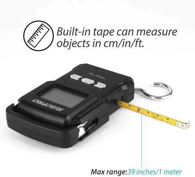 Alt view image 4 of 7 - 75Kg / 165Lb Digital Fish Scale with 39 Inch Ruler Electronic Luggage Balance Fishing Postal Hanging Hook Scale WHA08