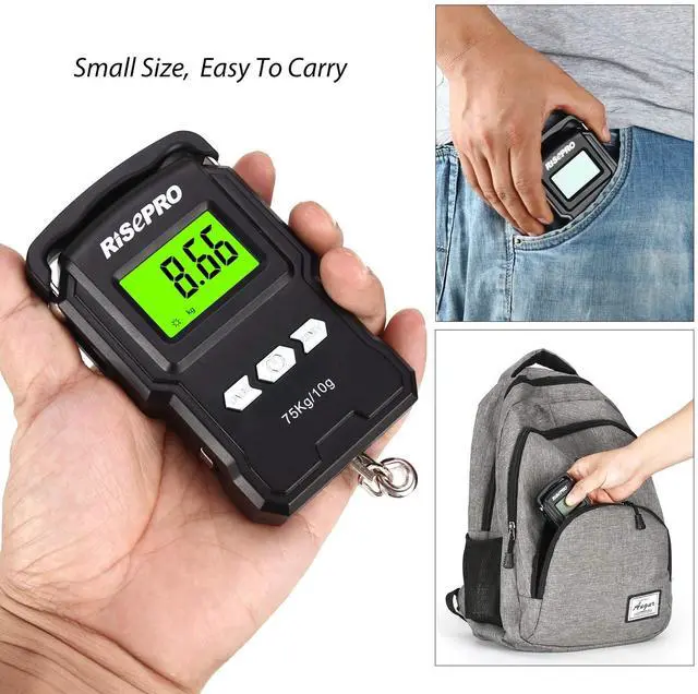 Alt view image 6 of 7 - 75Kg / 165Lb Digital Fish Scale with 39 Inch Ruler Electronic Luggage Balance Fishing Postal Hanging Hook Scale WHA08