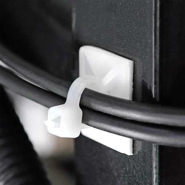 Alt view image 3 of 7 - 3/4" Strong Back-Glue Self Adhesive White Cable Zip Tie Mounts 100pcs with 8" Ties, Screws, Outdoor Sticky Wire Fasteners Cable Clips Management Anchors Organizer Holders Squares