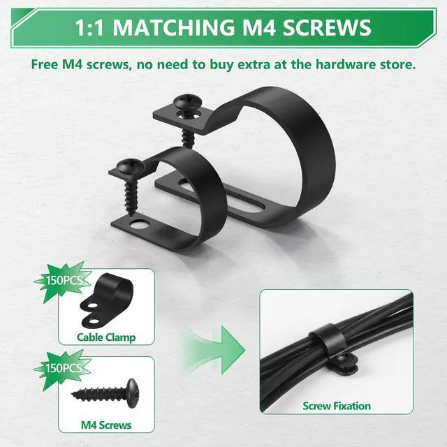 Alt view image 4 of 7 - Cable Clips for Cable Management Cord Organizer, 6 Sizes 290 PCS Nylon R-Type, 3/16'' 1/4'' 3/8'' 1/2'' 3/4'' 1'' Black Plastic Screw Mounting Cord Fastener Clamp Assortment Kit with M4 Screws