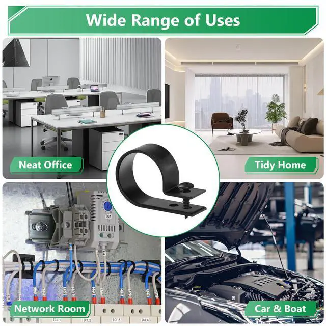 Alt view image 7 of 7 - Cable Clips for Cable Management Cord Organizer, 6 Sizes 290 PCS Nylon R-Type, 3/16'' 1/4'' 3/8'' 1/2'' 3/4'' 1'' Black Plastic Screw Mounting Cord Fastener Clamp Assortment Kit with M4 Screws