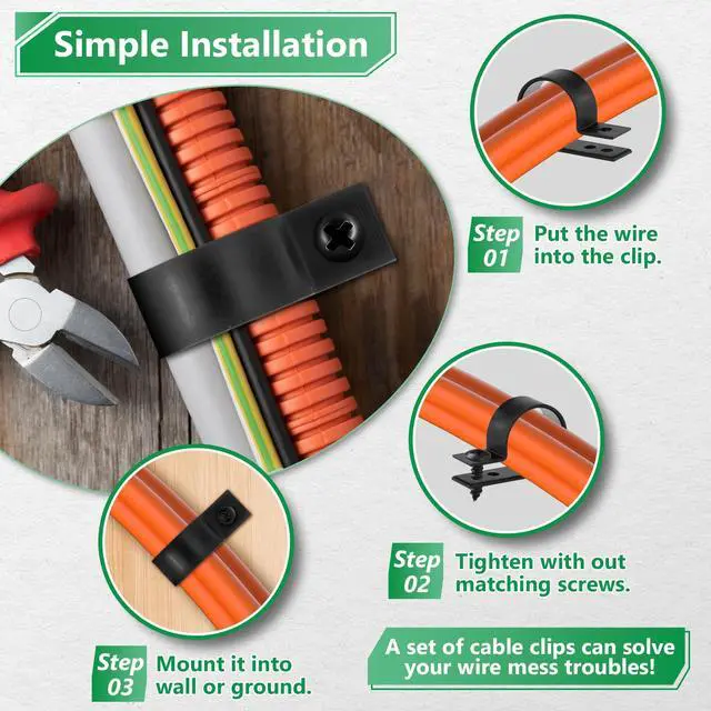 Alt view image 5 of 7 - Cable Clips for Cable Management Cord Organizer, 6 Sizes 290 PCS Nylon R-Type, 3/16'' 1/4'' 3/8'' 1/2'' 3/4'' 1'' Black Plastic Screw Mounting Cord Fastener Clamp Assortment Kit with M4 Screws