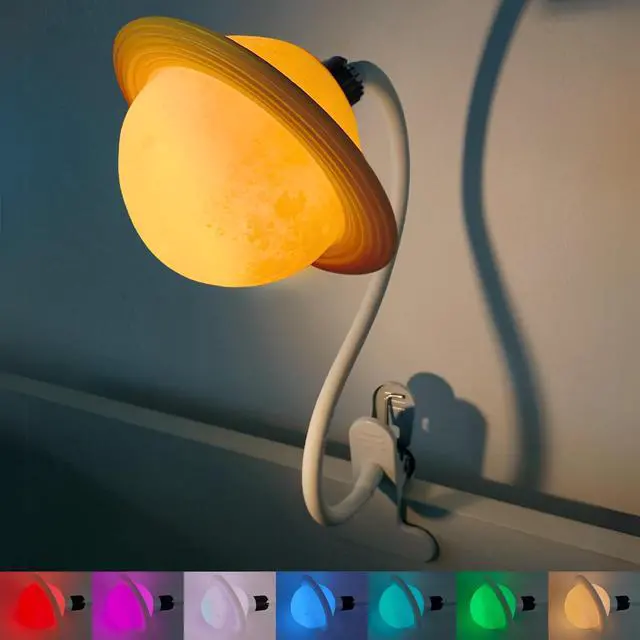 Main image of Saturn Clip On Lamp Nightlight for Kids Room - Dimmable Clip On LED Light with Detachable Head - Newborn Night Light for Boys & Girls - Breastfeeding Night Light with 7 Colors & 6 Brightness Levels