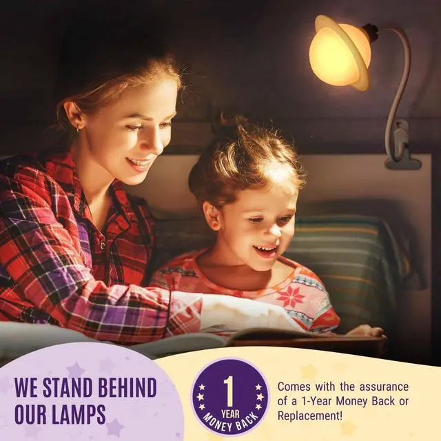 Alt view image 5 of 7 - Saturn Clip On Lamp Nightlight for Kids Room - Dimmable Clip On LED Light with Detachable Head - Newborn Night Light for Boys & Girls - Breastfeeding Night Light with 7 Colors & 6 Brightness Levels