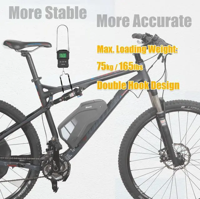 Alt view image 2 of 6 - Backlit LCD Display Digital Bike Scale - Electronic Balance with Double Hanging Hook Measures in kg, lbs, jin, oz - More Stable & Accurate - Max. Load Capacity 165lbs with Measuring Tape