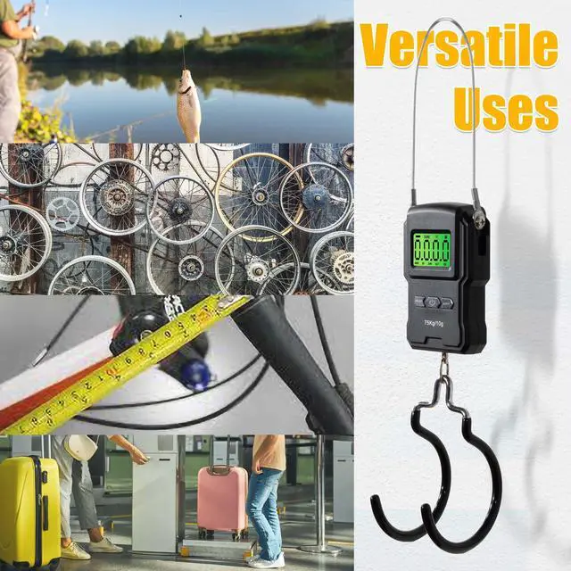 Alt view image 6 of 6 - Backlit LCD Display Digital Bike Scale - Electronic Balance with Double Hanging Hook Measures in kg, lbs, jin, oz - More Stable & Accurate - Max. Load Capacity 165lbs with Measuring Tape