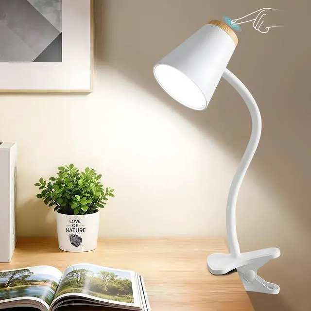 Main image of Clip on Desk Lamp for Home Office - Small LED Touch Dimmable Reading Light for College Dorm Room - Adjustable Flexible Gooseneck Clamp Light Table Lamp for Bedside Bedroom Bed Headboard White
