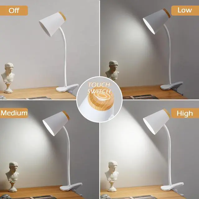 Alt view image 2 of 7 - Clip on Desk Lamp for Home Office - Small LED Touch Dimmable Reading Light for College Dorm Room - Adjustable Flexible Gooseneck Clamp Light Table Lamp for Bedside Bedroom Bed Headboard White