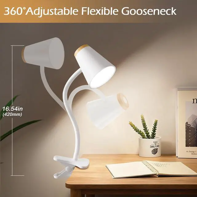 Alt view image 3 of 7 - Clip on Desk Lamp for Home Office - Small LED Touch Dimmable Reading Light for College Dorm Room - Adjustable Flexible Gooseneck Clamp Light Table Lamp for Bedside Bedroom Bed Headboard White