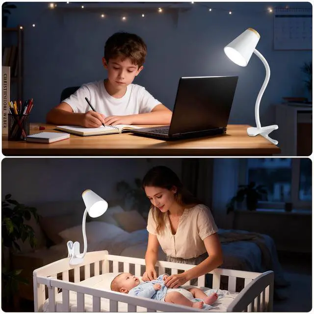 Alt view image 5 of 7 - Clip on Desk Lamp for Home Office - Small LED Touch Dimmable Reading Light for College Dorm Room - Adjustable Flexible Gooseneck Clamp Light Table Lamp for Bedside Bedroom Bed Headboard White