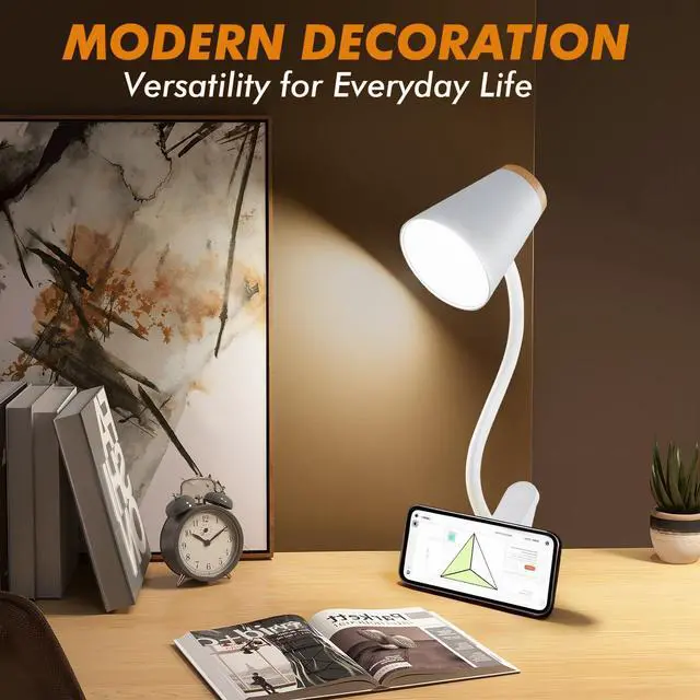 Alt view image 6 of 7 - Clip on Desk Lamp for Home Office - Small LED Touch Dimmable Reading Light for College Dorm Room - Adjustable Flexible Gooseneck Clamp Light Table Lamp for Bedside Bedroom Bed Headboard White