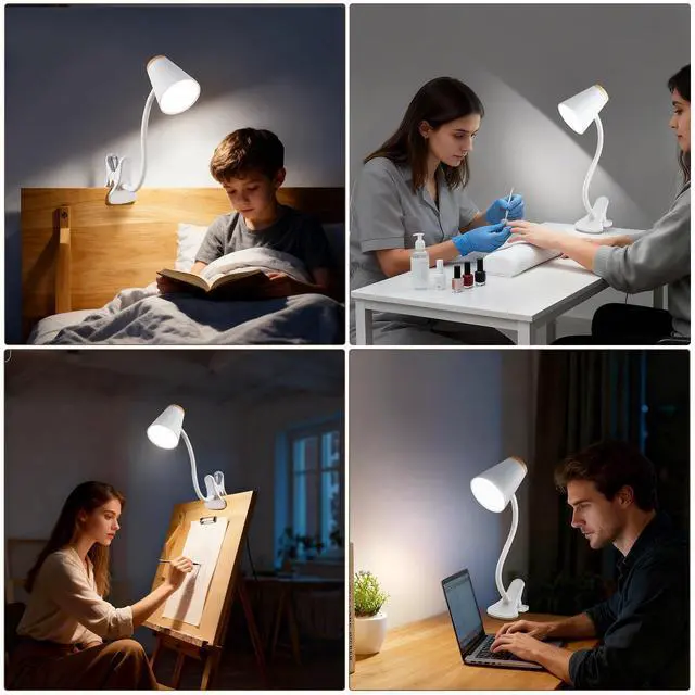 Alt view image 7 of 7 - Clip on Desk Lamp for Home Office - Small LED Touch Dimmable Reading Light for College Dorm Room - Adjustable Flexible Gooseneck Clamp Light Table Lamp for Bedside Bedroom Bed Headboard White