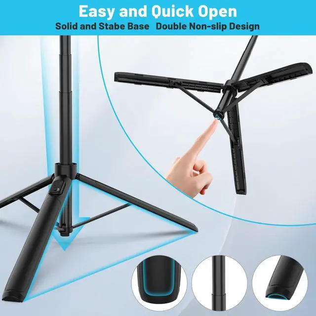 Alt view image 3 of 7 - 60" Extendable Travel Tripod & Selfie Stick with Cold Shoe & Wireless Remote, 360° Ball Head for Vlogging - Lightweight Phone Tripod for iPhone