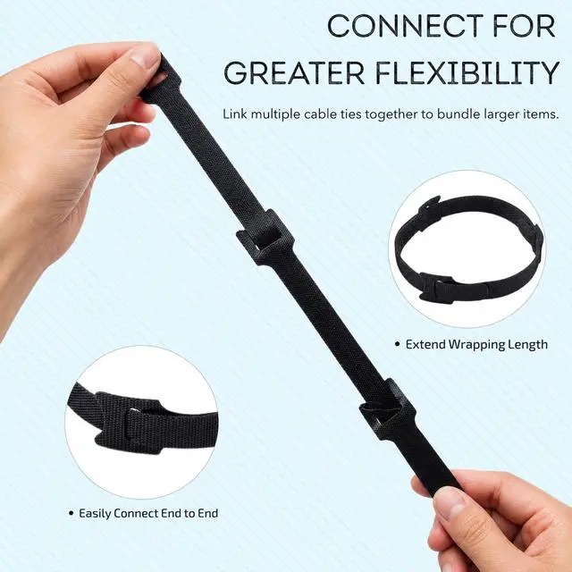 Alt view image 4 of 7 - 60PCS Reusable Cable Ties, 6 Inch Black Hook and Loop Management Straps, Adjustable Cord Wrap Wire Organizer for Home Office TV Computer Cables