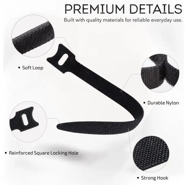 Alt view image 2 of 7 - 60PCS Reusable Cable Ties, 6 Inch Black Hook and Loop Management Straps, Adjustable Cord Wrap Wire Organizer for Home Office TV Computer Cables