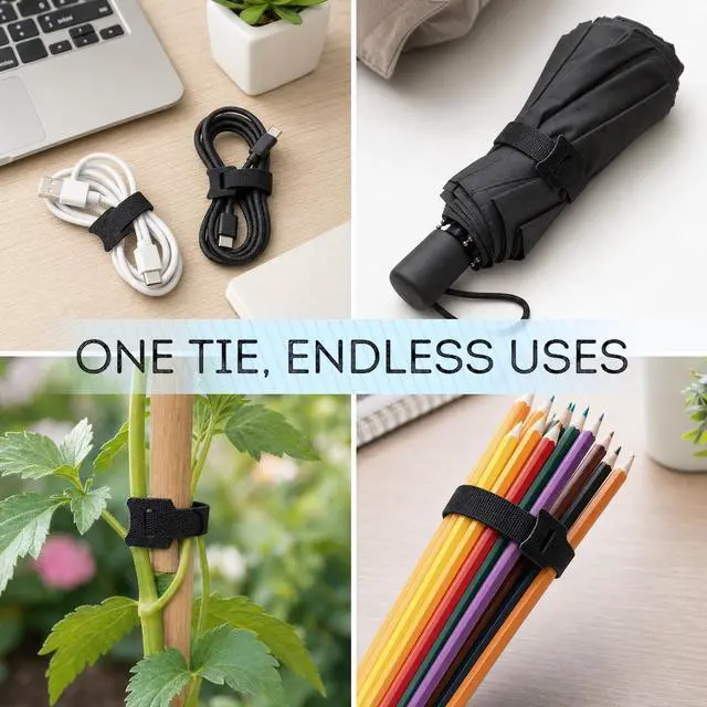 Alt view image 5 of 7 - 60PCS Reusable Cable Ties, 6 Inch Black Hook and Loop Management Straps, Adjustable Cord Wrap Wire Organizer for Home Office TV Computer Cables
