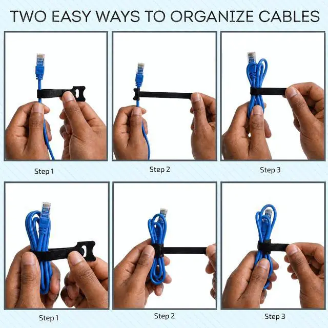Alt view image 6 of 7 - 60PCS Reusable Cable Ties, 6 Inch Black Hook and Loop Management Straps, Adjustable Cord Wrap Wire Organizer for Home Office TV Computer Cables