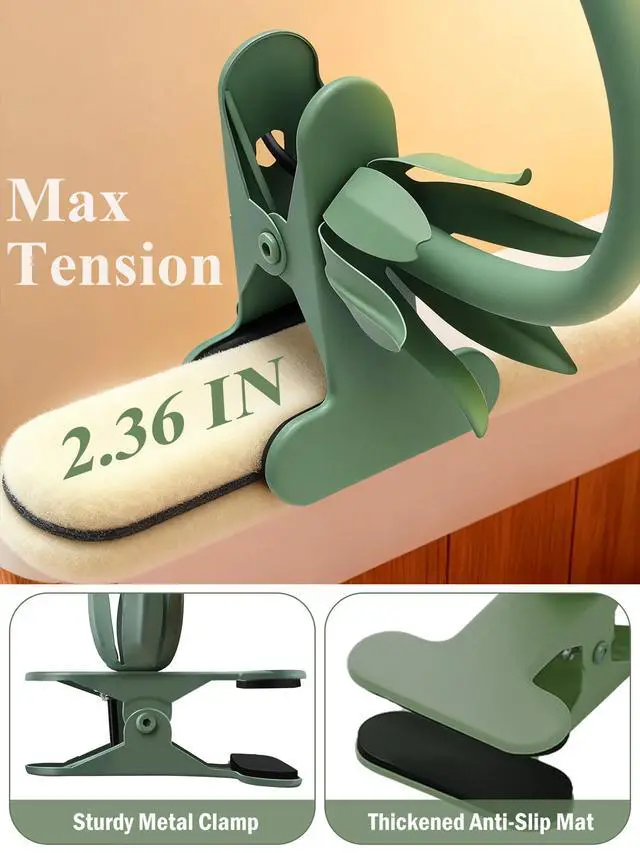 Alt view image 4 of 7 - Clip on Light Flower Desk Lamp, LED Reading Light 3 Color Modes Eye-Caring Book Light Flexible Gooseneck Bedside Clip on Lamp for Desk Piano Office Bed Headboard Dorm (Green Lamp)