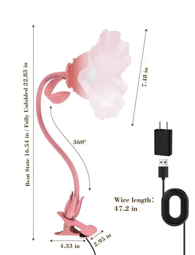 Alt view image 3 of 7 - Flower Clip On Desk Lamp for Home and Dorm - Cute Floral Clip On Bedside Book Reading Light, Pink Flower Bunk Bed Lighting, Kawaii Led Flexible Gooseneck Table Lamp for Headboard with Clamp