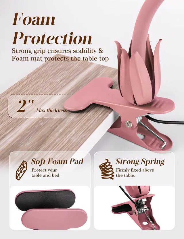 Alt view image 5 of 7 - Flower Clip On Desk Lamp for Home and Dorm - Cute Floral Clip On Bedside Book Reading Light, Pink Flower Bunk Bed Lighting, Kawaii Led Flexible Gooseneck Table Lamp for Headboard with Clamp