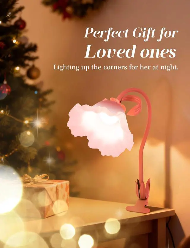 Alt view image 7 of 7 - Flower Clip On Desk Lamp for Home and Dorm - Cute Floral Clip On Bedside Book Reading Light, Pink Flower Bunk Bed Lighting, Kawaii Led Flexible Gooseneck Table Lamp for Headboard with Clamp