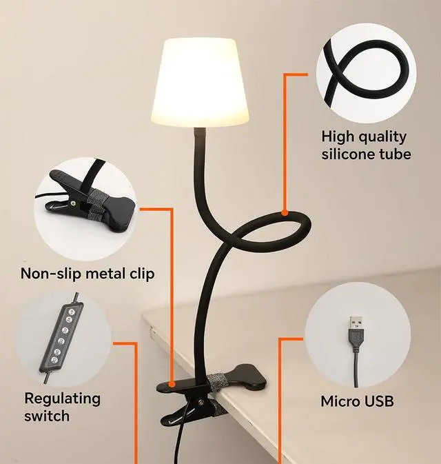 Alt view image 2 of 5 - Clip On Light and Bed Reading Light, Clip on for Desk, Bedside Lamps for Dorm, College Dorm Room Essentials, Night Light for Kids Nursery, Multicolor LEDs, Adapter Included