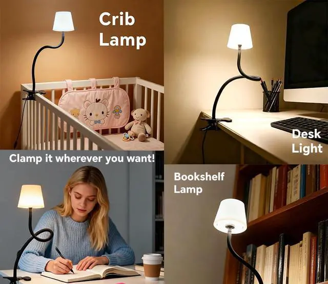 Alt view image 5 of 5 - Clip On Light and Bed Reading Light, Clip on for Desk, Bedside Lamps for Dorm, College Dorm Room Essentials, Night Light for Kids Nursery, Multicolor LEDs, Adapter Included