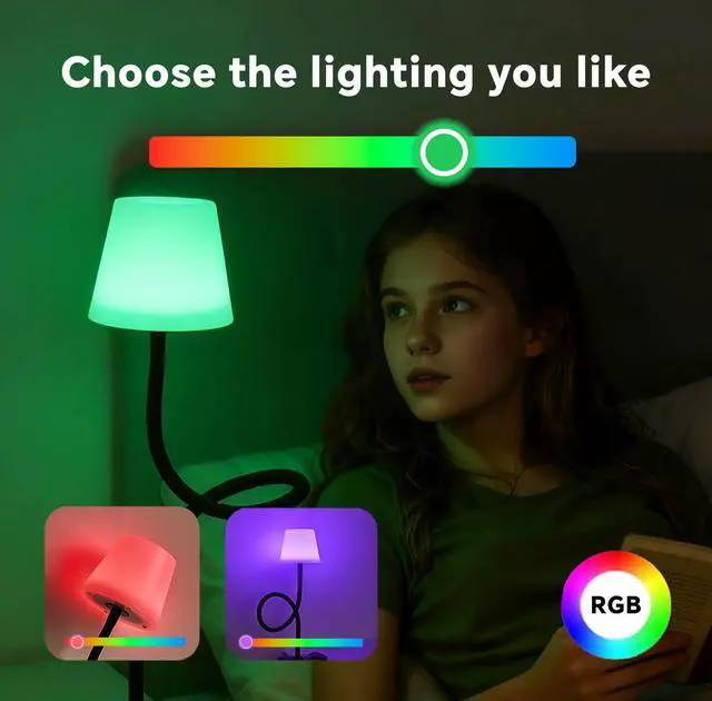 Alt view image 4 of 5 - Clip On Light and Bed Reading Light, Clip on for Desk, Bedside Lamps for Dorm, College Dorm Room Essentials, Night Light for Kids Nursery, Multicolor LEDs, Adapter Included