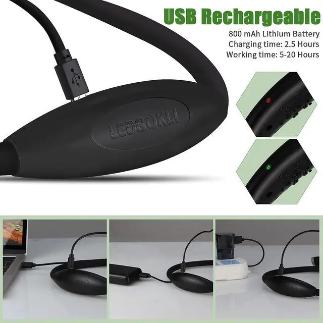 Alt view image 4 of 6 - Neck Reading Light Black, 800mAh Rechargeable Book Light for Reading in Bed 6 Brightness, Bendable Arms, Hands Free for Knitting, Crocheting