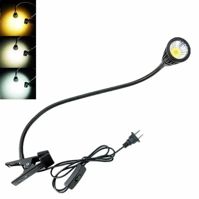 Alt view image 3 of 7 - 5W 3 Colors LED COB Clip on Light Black 19.68 INCH 50 CM Tube Desk Flexible Table Bed Lamp Work Home Design Lighting 110V 220V 85-265VAC with US Plug Switch on Off 500LM (Black)
