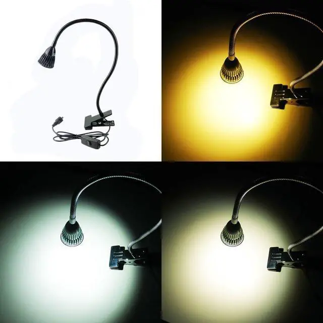 Alt view image 2 of 7 - 5W 3 Colors LED COB Clip on Light Black 19.68 INCH 50 CM Tube Desk Flexible Table Bed Lamp Work Home Design Lighting 110V 220V 85-265VAC with US Plug Switch on Off 500LM (Black)