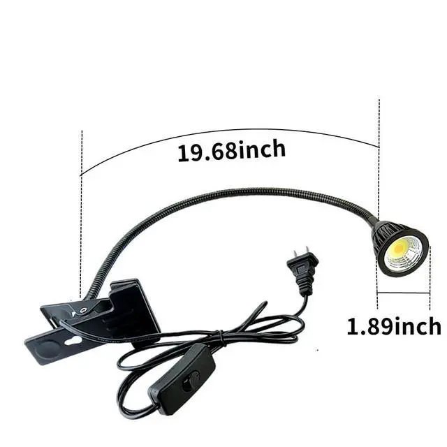 Alt view image 4 of 7 - 5W 3 Colors LED COB Clip on Light Black 19.68 INCH 50 CM Tube Desk Flexible Table Bed Lamp Work Home Design Lighting 110V 220V 85-265VAC with US Plug Switch on Off 500LM (Black)