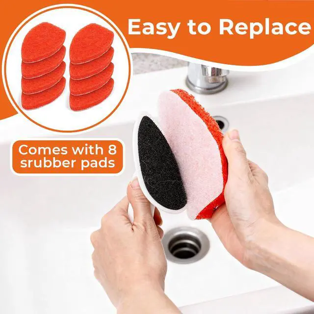Alt view image 3 of 7 - Bathtub Scrubber with Long Handle - Shower Scrub Brush with 8 Replacement Scouring Pads, Bathroom Cleaning Brush for Tub, Tile, Floor