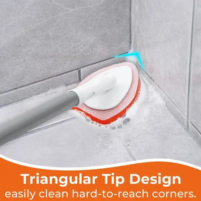 Alt view image 5 of 7 - Bathtub Scrubber with Long Handle - Shower Scrub Brush with 8 Replacement Scouring Pads, Bathroom Cleaning Brush for Tub, Tile, Floor