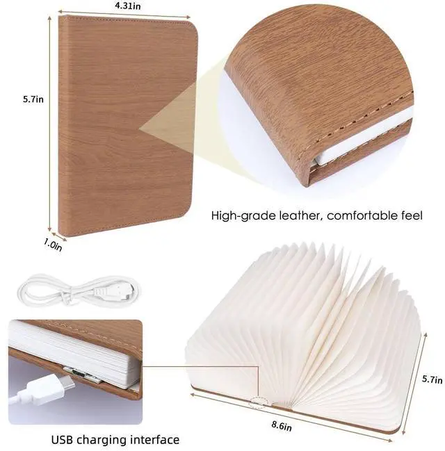 Alt view image 2 of 7 - 8 Colors Small Folding Book Lamp,Upgraded Version Portable Book-Shaped Desk Light,Novelty LED Paper Lantern with USB Rechargeable Night Light,Small Wood (Size 5.7×4.3×1in), XIU0022