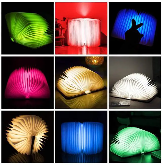 Alt view image 4 of 7 - 8 Colors Small Folding Book Lamp,Upgraded Version Portable Book-Shaped Desk Light,Novelty LED Paper Lantern with USB Rechargeable Night Light,Small Wood (Size 5.7×4.3×1in), XIU0022