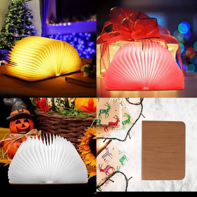 Alt view image 5 of 7 - 8 Colors Small Folding Book Lamp,Upgraded Version Portable Book-Shaped Desk Light,Novelty LED Paper Lantern with USB Rechargeable Night Light,Small Wood (Size 5.7×4.3×1in), XIU0022
