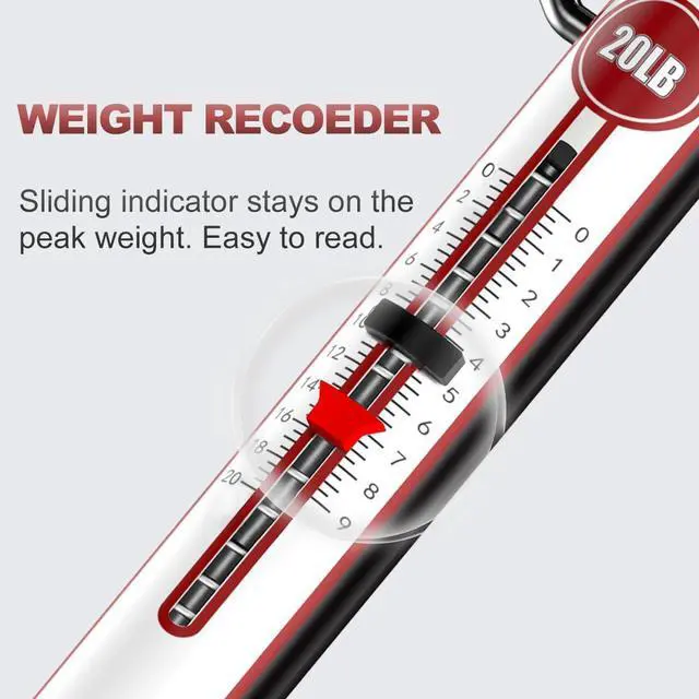 Alt view image 2 of 7 - 20 LB / 50 LB Aluminum Tube Spring Fish Scale with Peak Weight Marker & Zero Reset, Mechanical Fishing Weighing Gauge with Hook, Non-Digital Hand Held Pull Weigher, Hanging Drag Scale