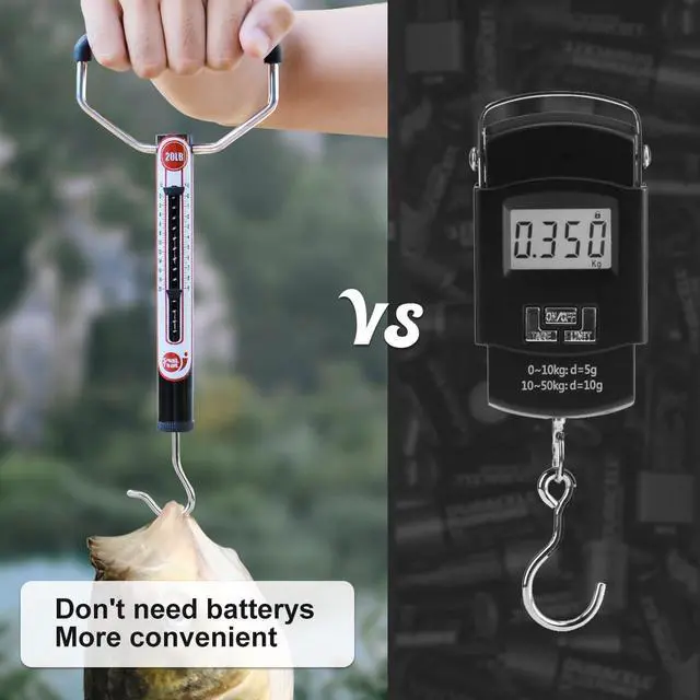 Alt view image 4 of 7 - 20 LB / 50 LB Aluminum Tube Spring Fish Scale with Peak Weight Marker & Zero Reset, Mechanical Fishing Weighing Gauge with Hook, Non-Digital Hand Held Pull Weigher, Hanging Drag Scale