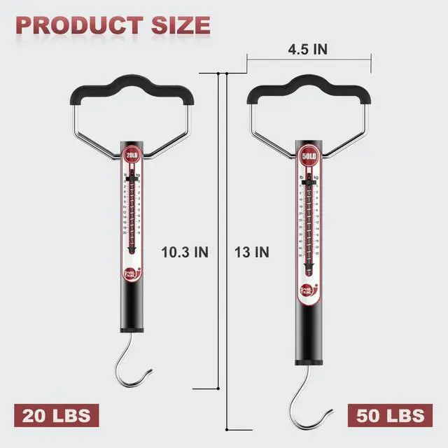 Alt view image 6 of 7 - 20 LB / 50 LB Aluminum Tube Spring Fish Scale with Peak Weight Marker & Zero Reset, Mechanical Fishing Weighing Gauge with Hook, Non-Digital Hand Held Pull Weigher, Hanging Drag Scale