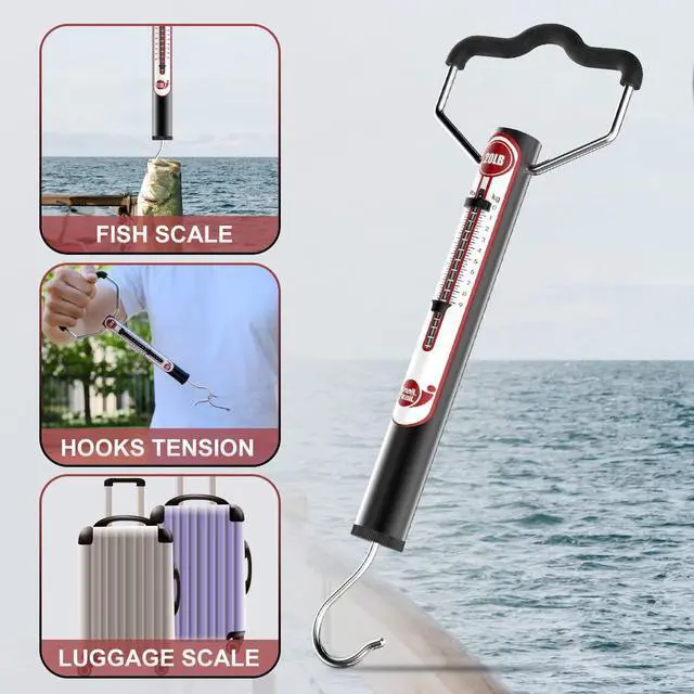 Alt view image 7 of 7 - 20 LB / 50 LB Aluminum Tube Spring Fish Scale with Peak Weight Marker & Zero Reset, Mechanical Fishing Weighing Gauge with Hook, Non-Digital Hand Held Pull Weigher, Hanging Drag Scale