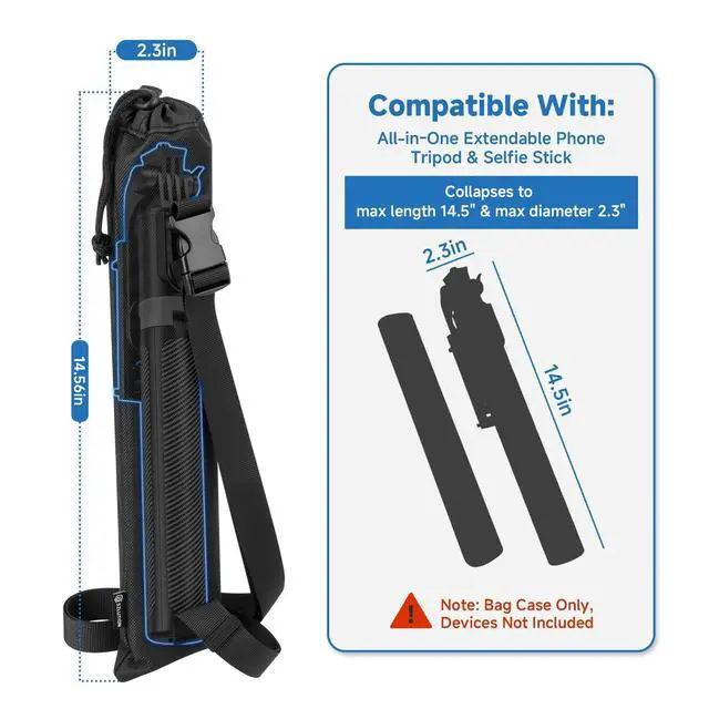 Alt view image 3 of 7 - Travel Case for Selfie Stick Extendable Cell Phone Tripod Stand