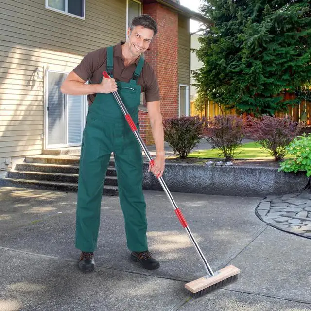 Alt view image 2 of 6 - Heavy Duty Wire Broom with Telescopic Handle(57IN), Stiff Metal Bristle Brush for Removing Weed Moss, Outdoor Floor Scrub Brush for Patio, Deck, Garden, Concrete, Garage