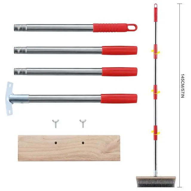 Alt view image 3 of 6 - Heavy Duty Wire Broom with Telescopic Handle(57IN), Stiff Metal Bristle Brush for Removing Weed Moss, Outdoor Floor Scrub Brush for Patio, Deck, Garden, Concrete, Garage